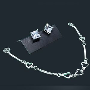 Sterling Silver Earrings With Cubic Zerconia and Sterling Silver Bracelet